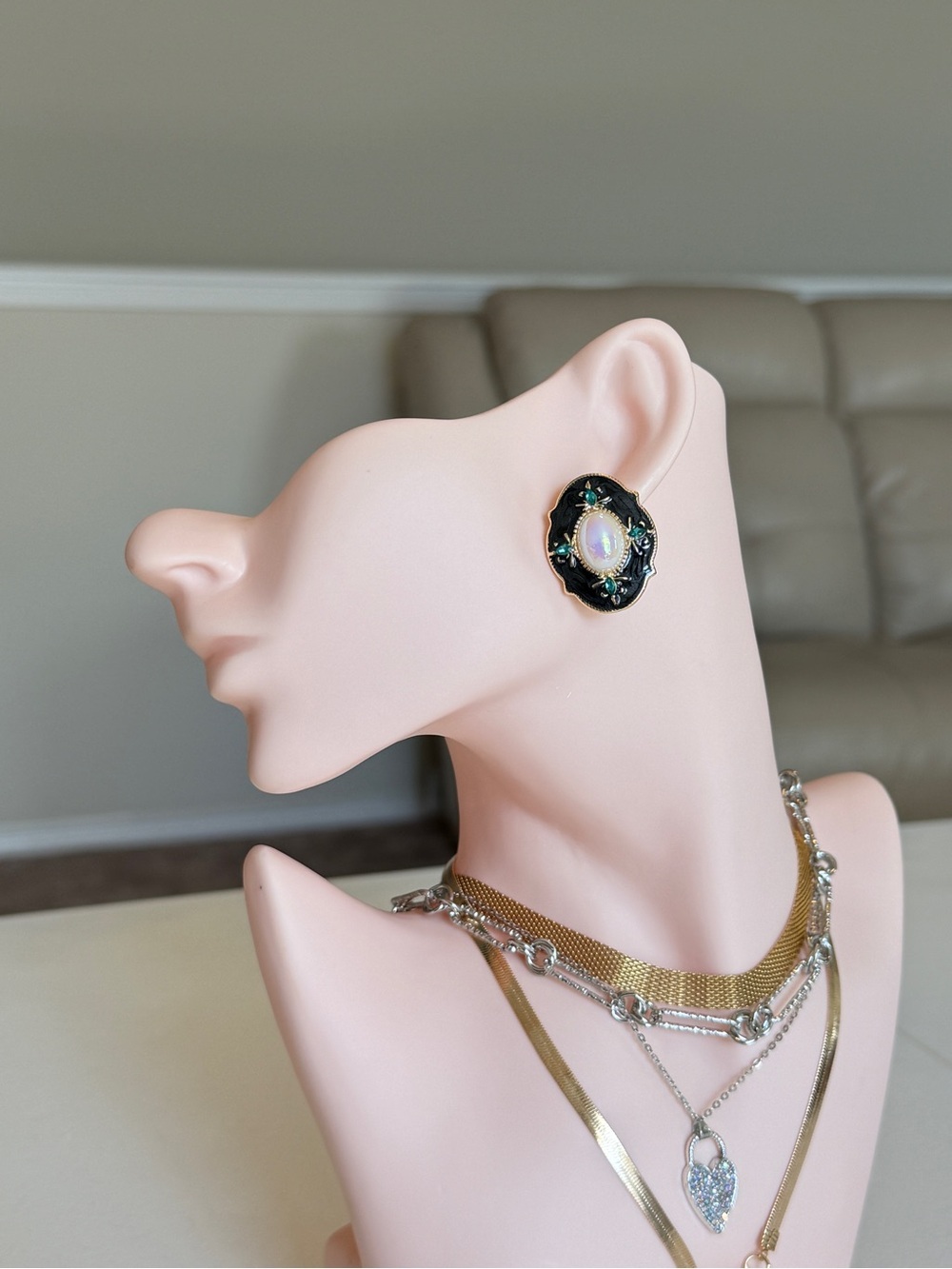 Black And Opal Statement Earrings